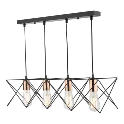 Midi 4 Light Bar Pendant Black & Copper Detail