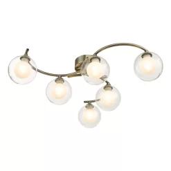 Nakita 6 Light Semi Flush Antique Brass With Clear.Opal Glass