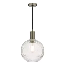 Nikolas Pendant Antique Chrome Ribbed Round Glass