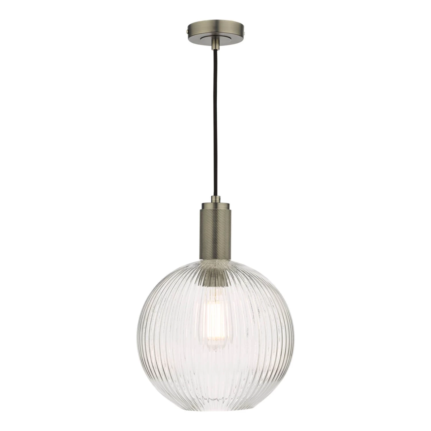 Nikolas Pendant Antique Chrome Ribbed Round Glass