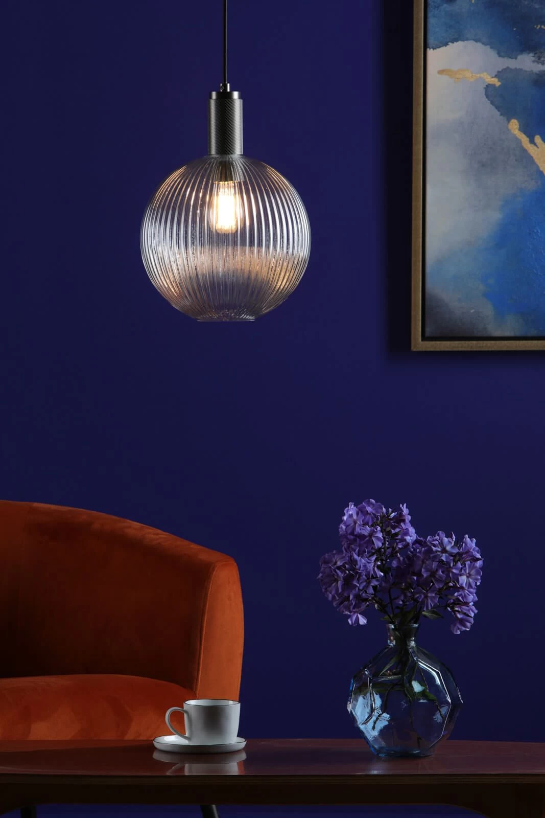 Nikolas Pendant Antique Chrome Ribbed Round Glass - Image 4