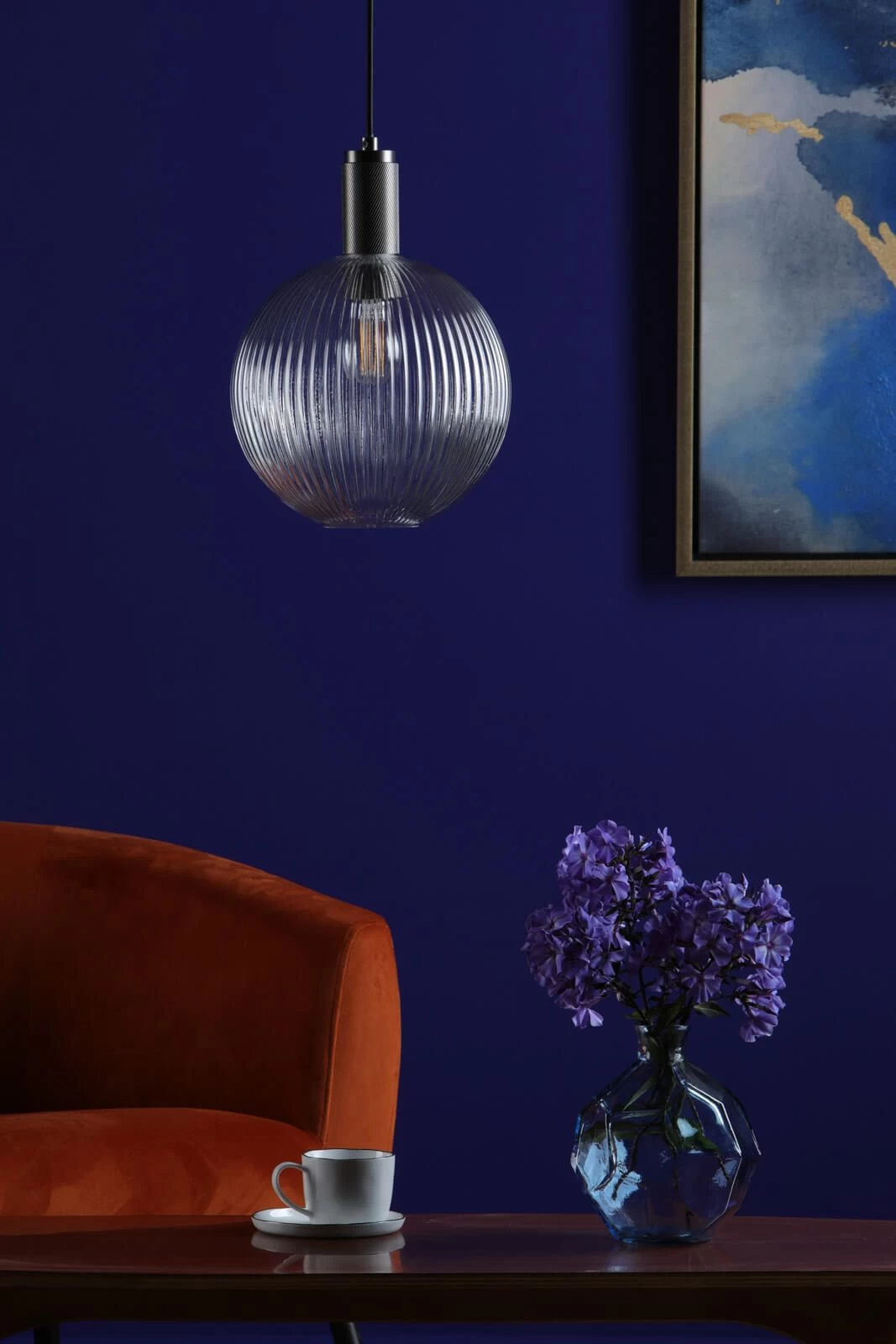 Nikolas Pendant Antique Chrome Ribbed Round Glass - Image 5