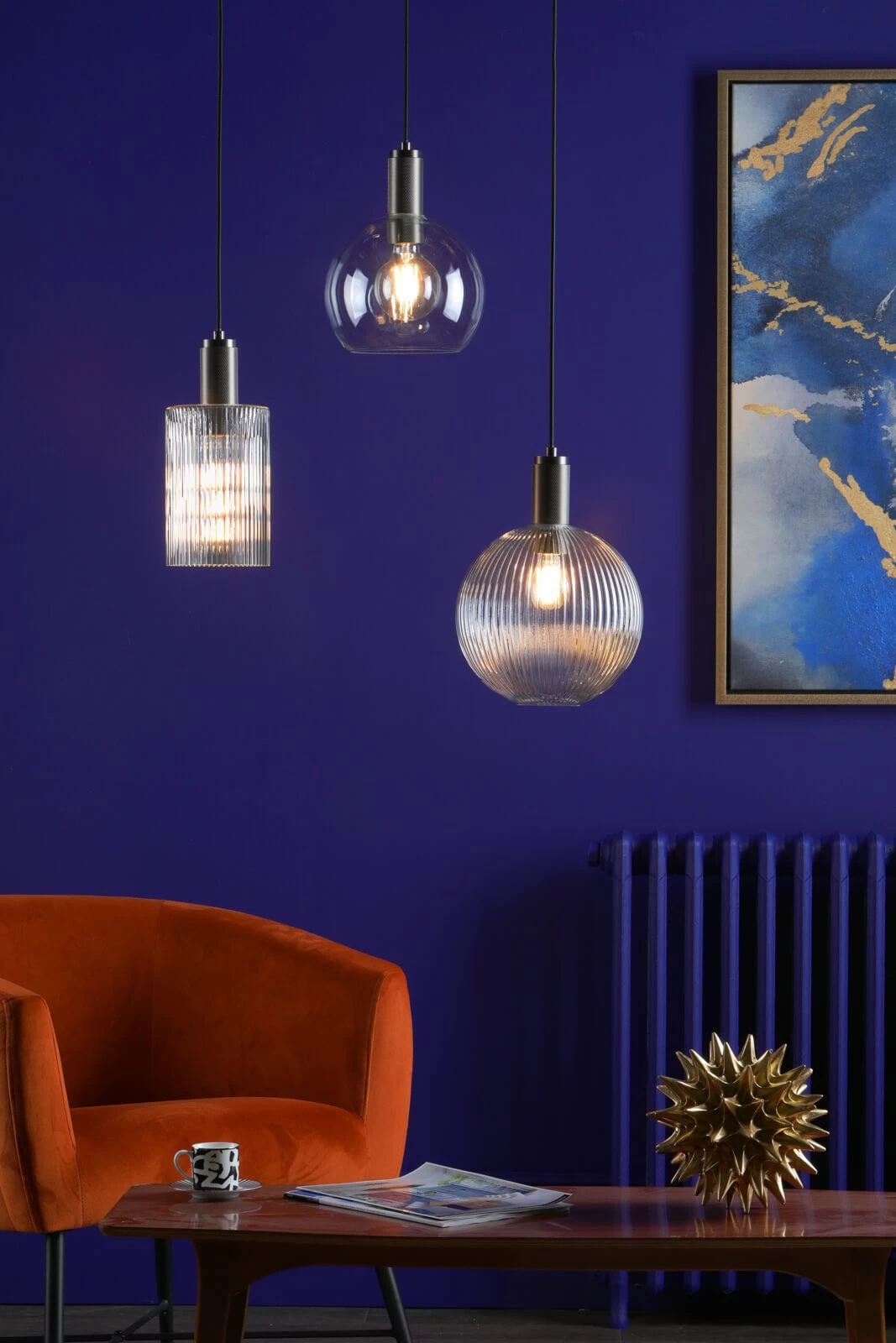 Nikolas Pendant Antique Chrome Ribbed Round Glass - Image 6