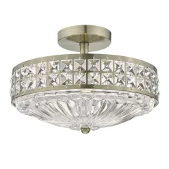 Olona 3L Light Semi Flush Antique Brass Crystal Beads And Glass Diffuser