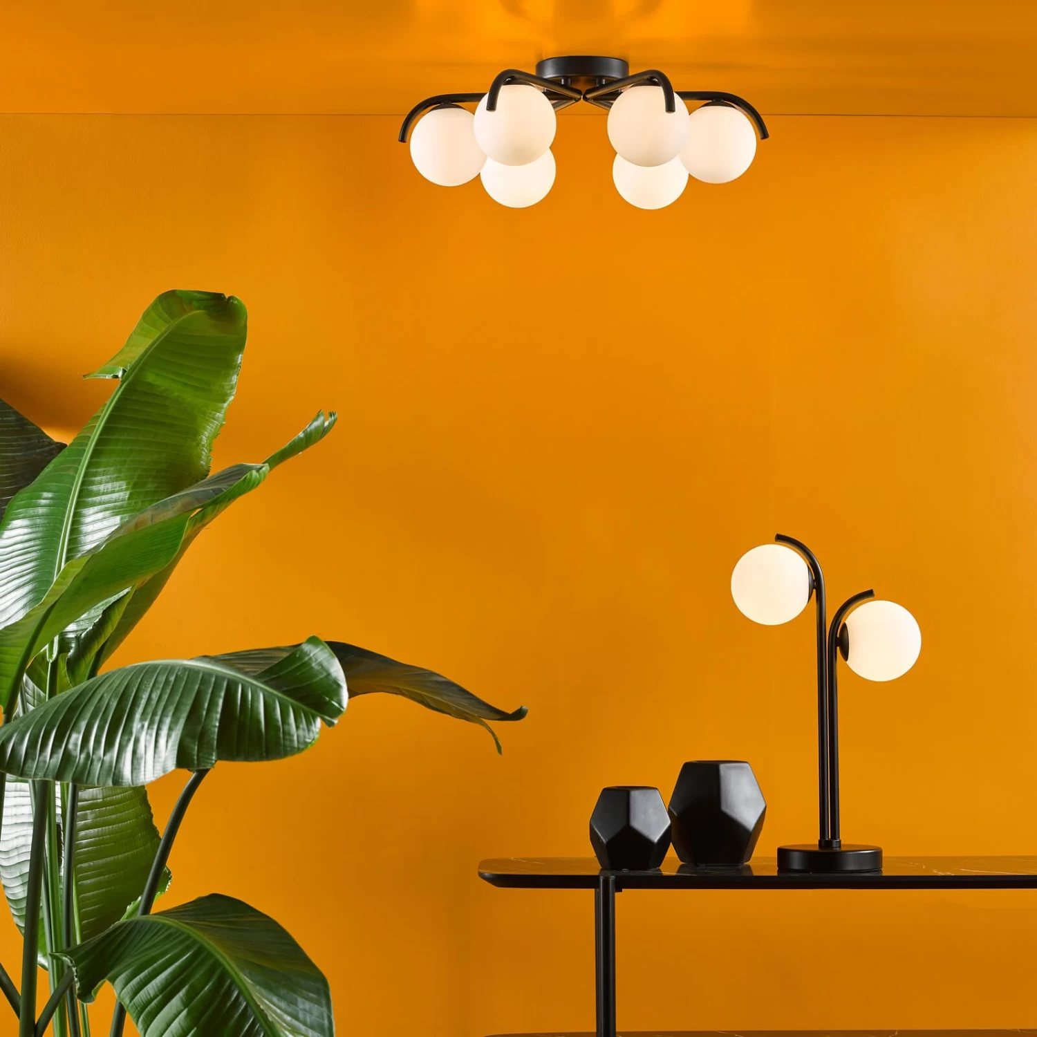 Orlena 6 Light Flush Matt Black And Opal Glass - Image 5