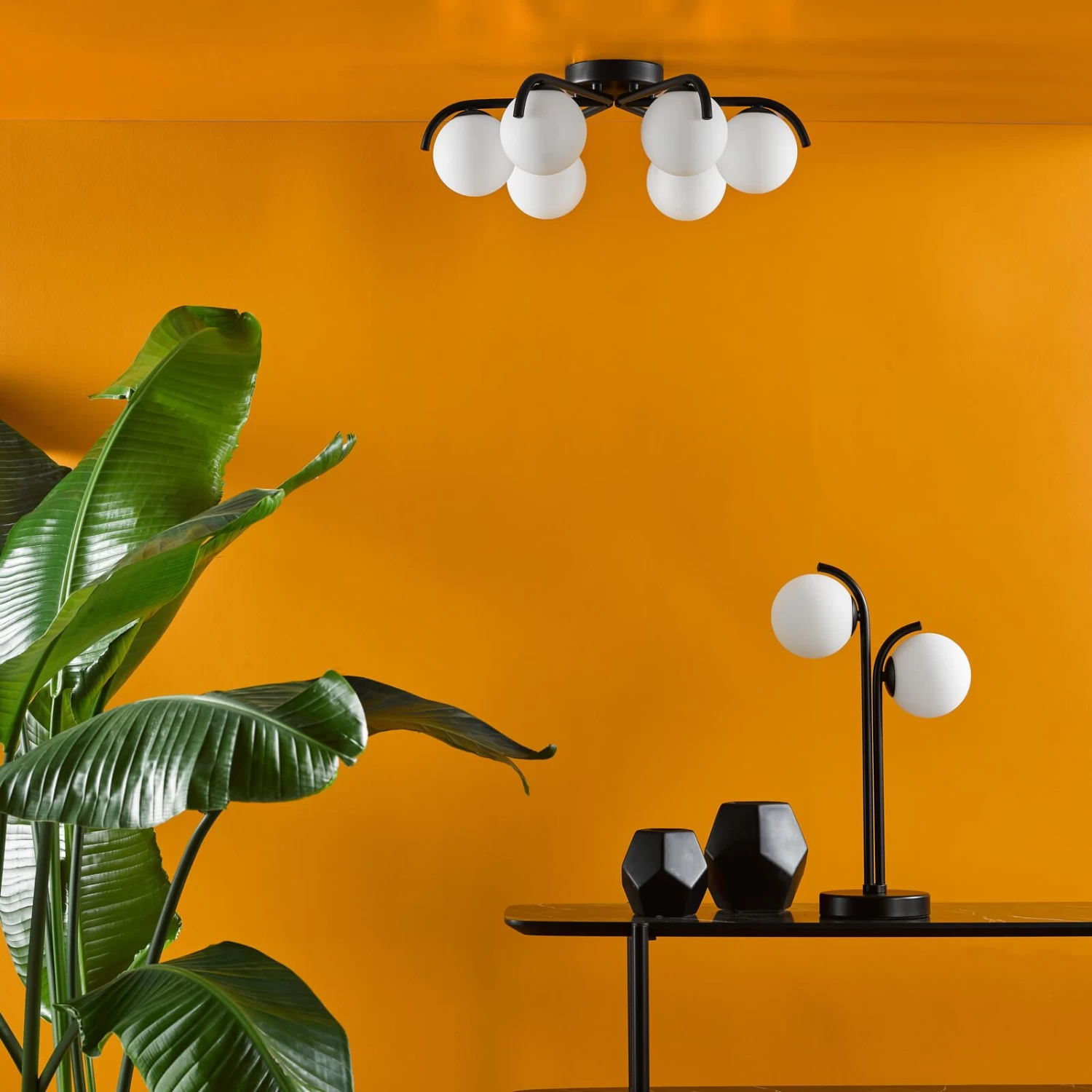 Orlena 6 Light Flush Matt Black And Opal Glass - Image 6