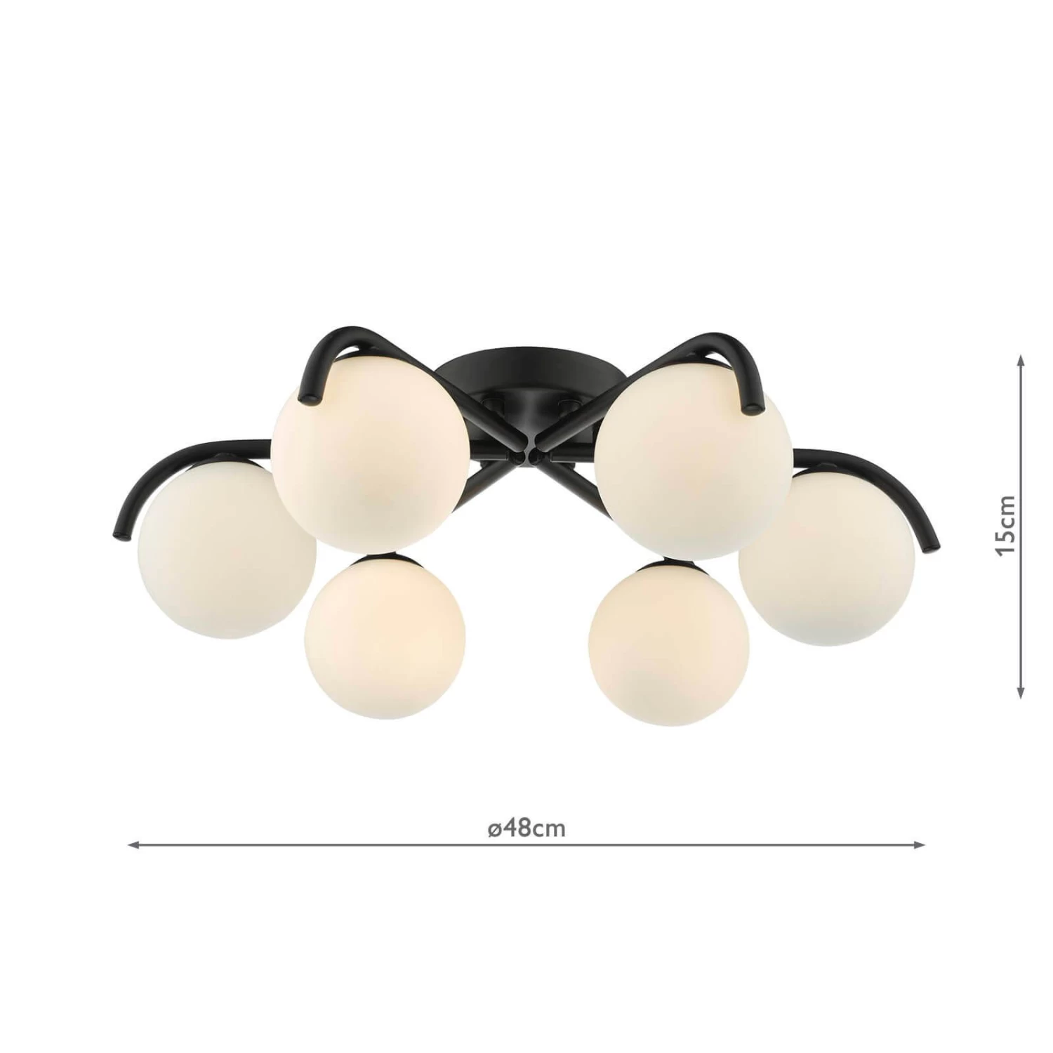 Orlena 6 Light Flush Matt Black And Opal Glass - Image 7