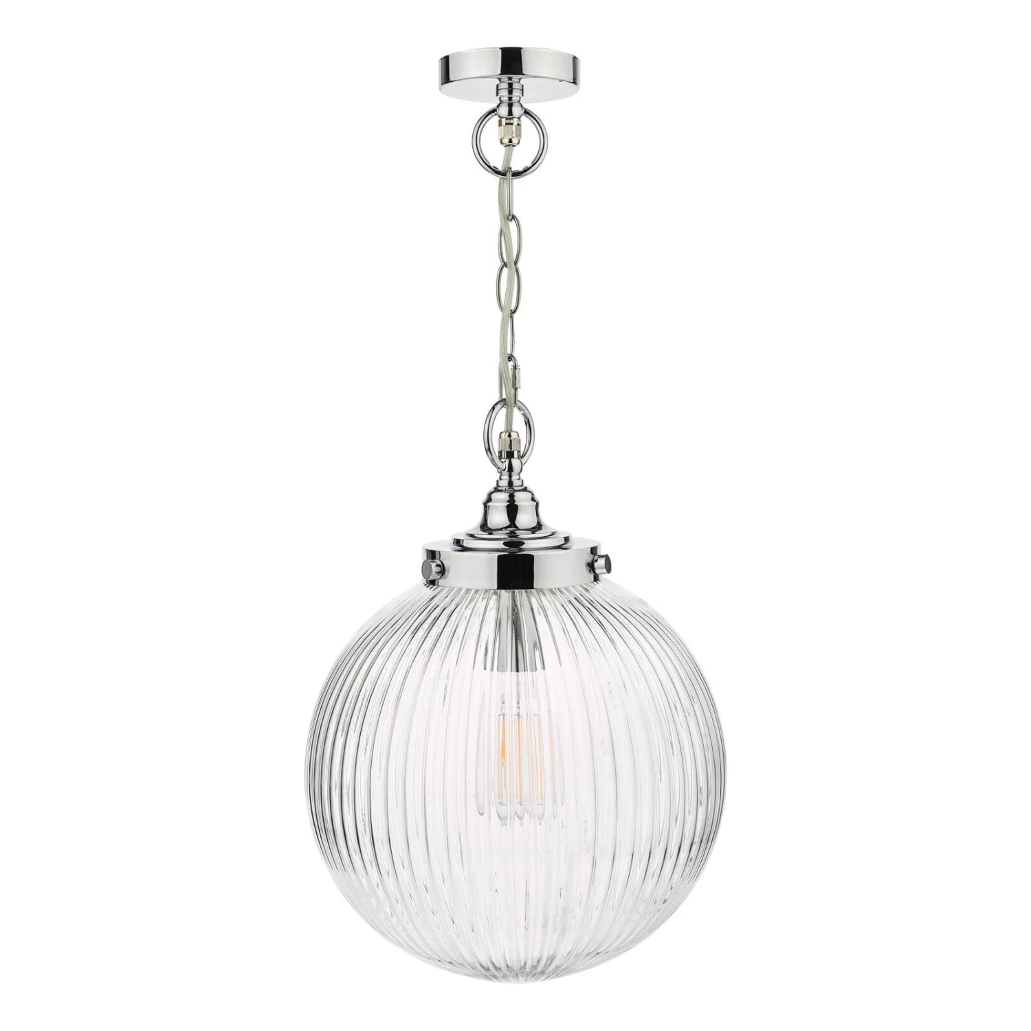 Tamara Bathroom Pendant Polished Chrome Ribbed Glass IP44 - Image 2