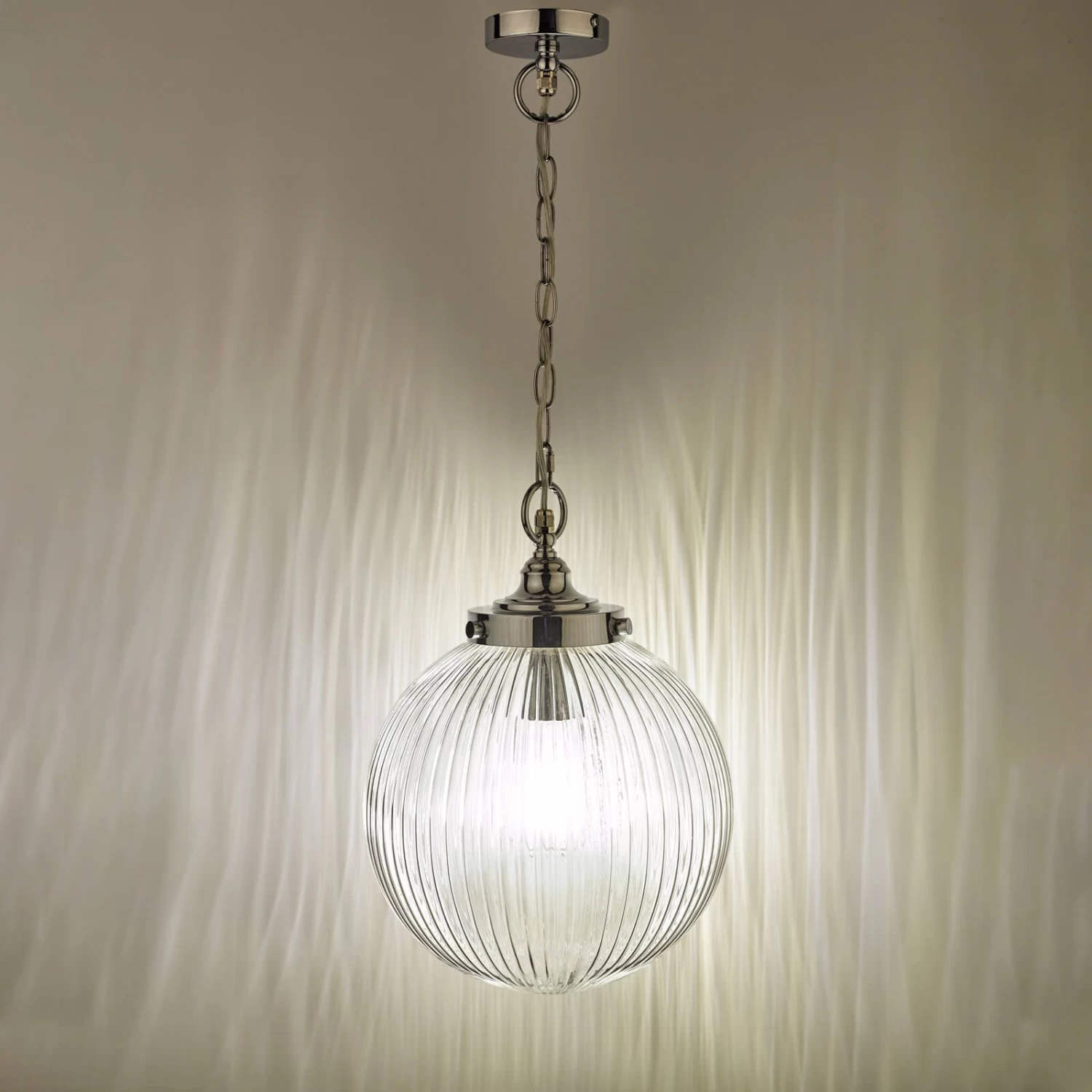 Tamara Bathroom Pendant Polished Chrome Ribbed Glass IP44 - Image 3