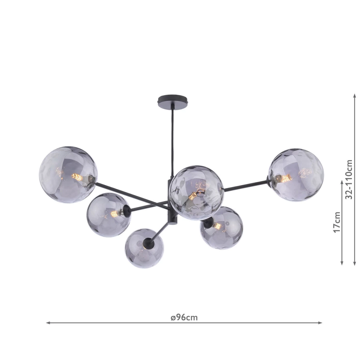 Vignette 6 Light Pendant Matt Black & Smoked Dimpled Glass - Image 2