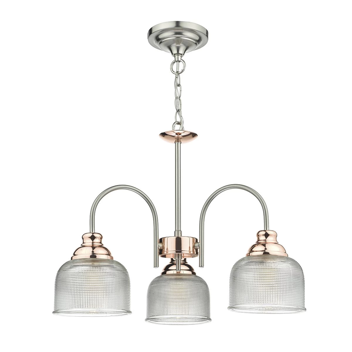 Wharfdale 3 Light Pendant Satin Chrome & Copper Textured Glass - Image 4
