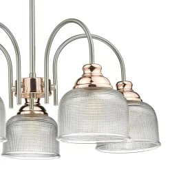 Wharfdale 5lt Pendant Satin Chrome Copper Detail Glass Shades