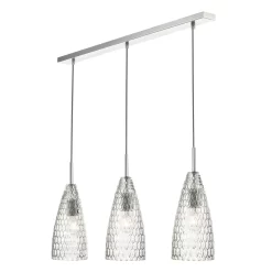 Zuka 3 Light Bar Pendant Polished Chrome & Textured Glass