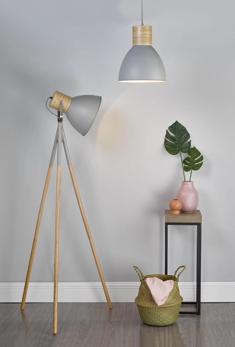 Adna Floor Lamp Grey & Natural Wood - Image 5
