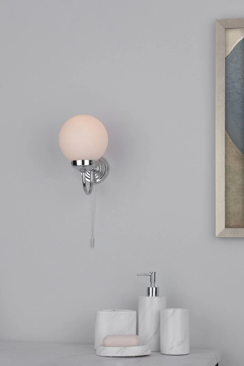 Barclay Bathroom Wall Light Polished Chrome Opal Glass IP44 - Image 5