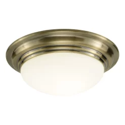 Barclay Large Bathroom Flush Antique Brass Opal Glass IP44
