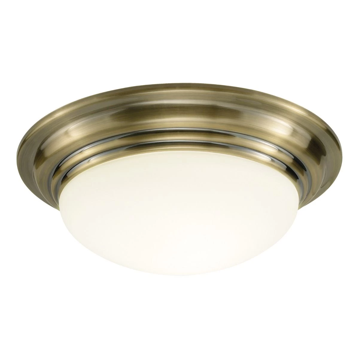 Barclay Large Bathroom Flush Antique Brass Opal Glass IP44