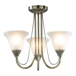 Boston 3 Light Semi Flush Antique Brass Complete With Glass