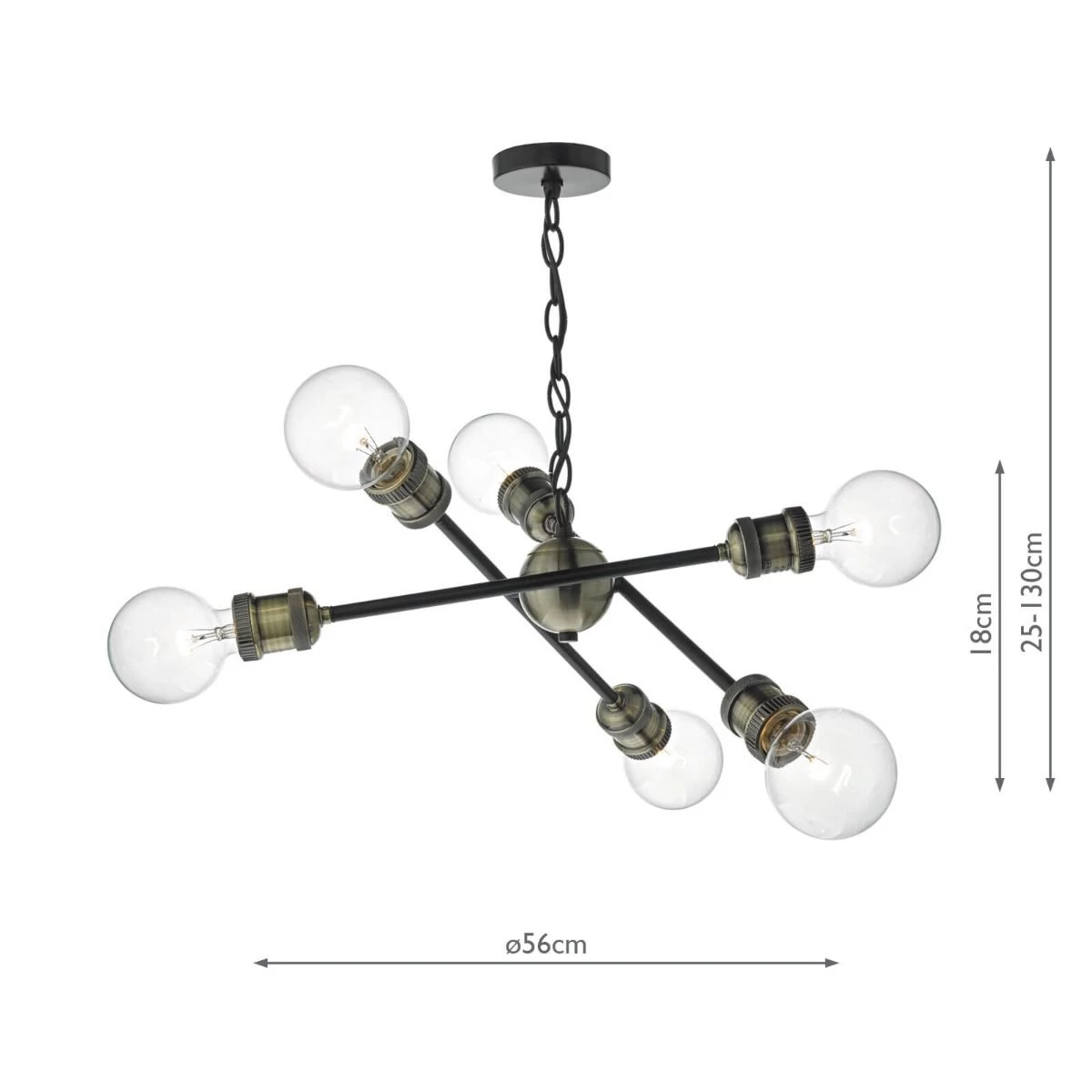 Brigade 6 Light Pendant Black & Antique Brass - Image 4