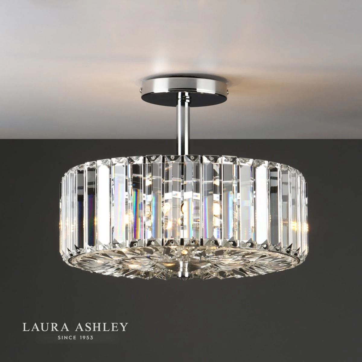 Laura Ashley Fernhurst 3lt Semi Flush Polished Chrome Glass - Image 4