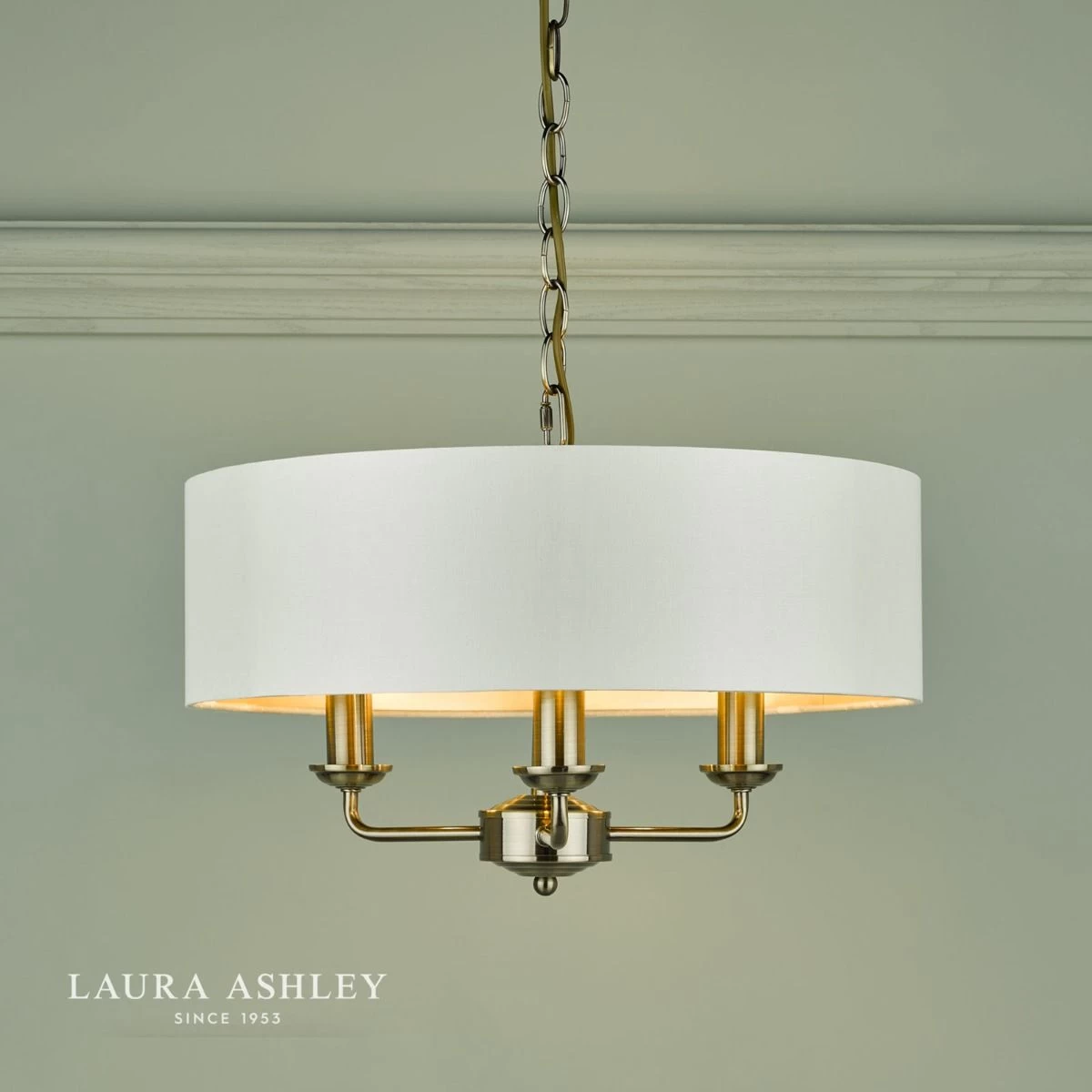 Laura Ashley Sorrento 3 Light Pendant Antique Brass With Ivory Shade - Image 3