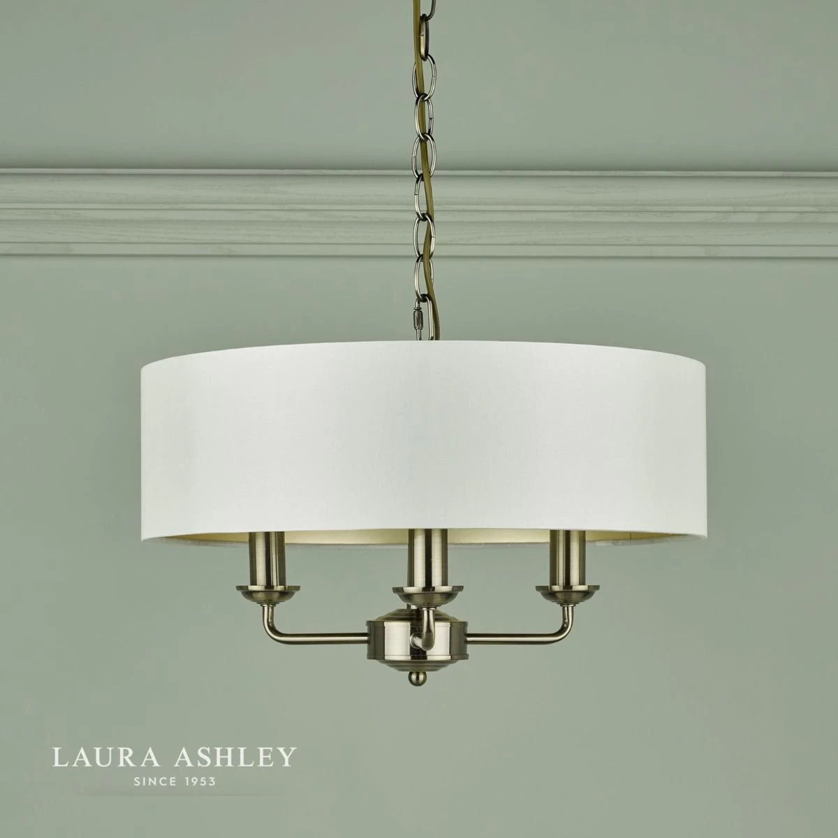 Laura Ashley Sorrento 3 Light Pendant Antique Brass With Ivory Shade - Image 4