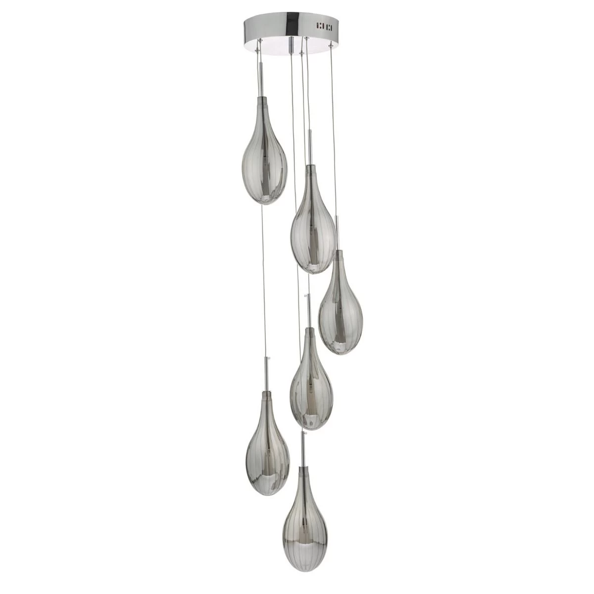 Seta 6 Light Cluster Pendant Polished Chrome Smoked Glass - Image 2