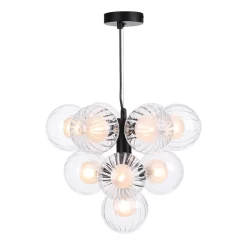 Vine 10 Light Pendant Satin Black & Clear/Opal Glass