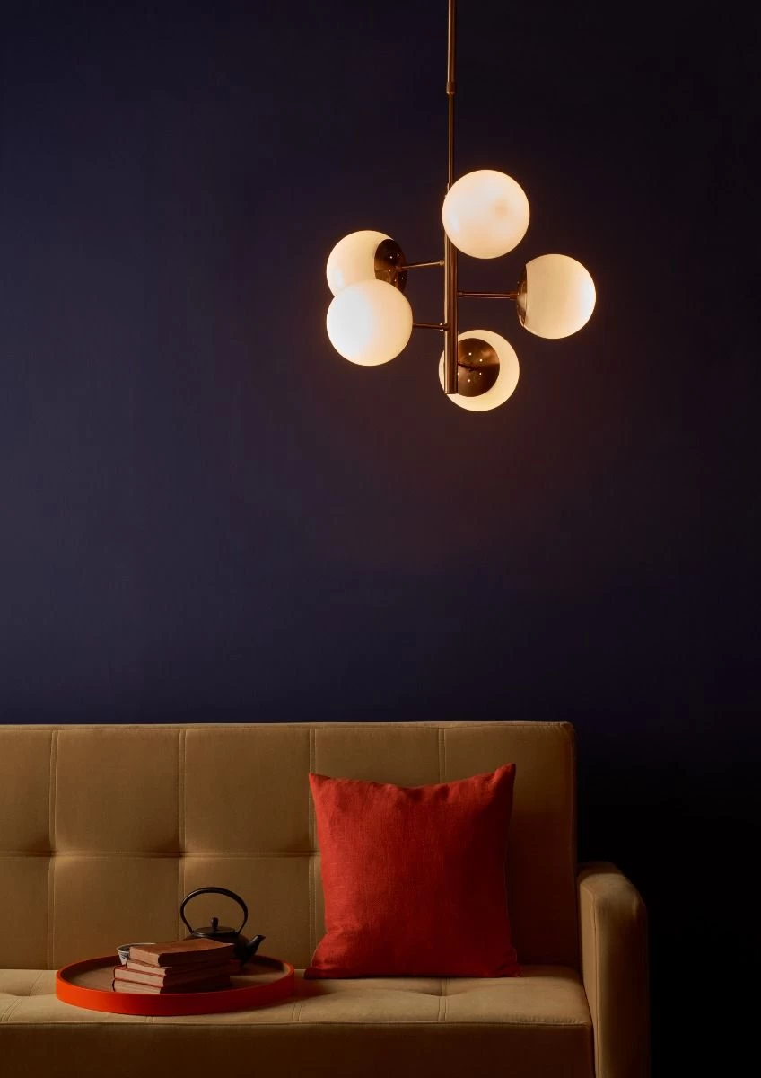 Bombazine 5 Light Pendant Natural Brass & Opal Glass - Image 6